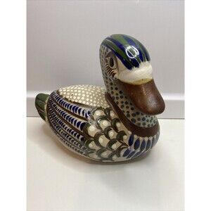 TONALA CERAMIC DUCK: MADE IN MEXICO, HAND PAINTED AND SIGNED 6.5” Tall